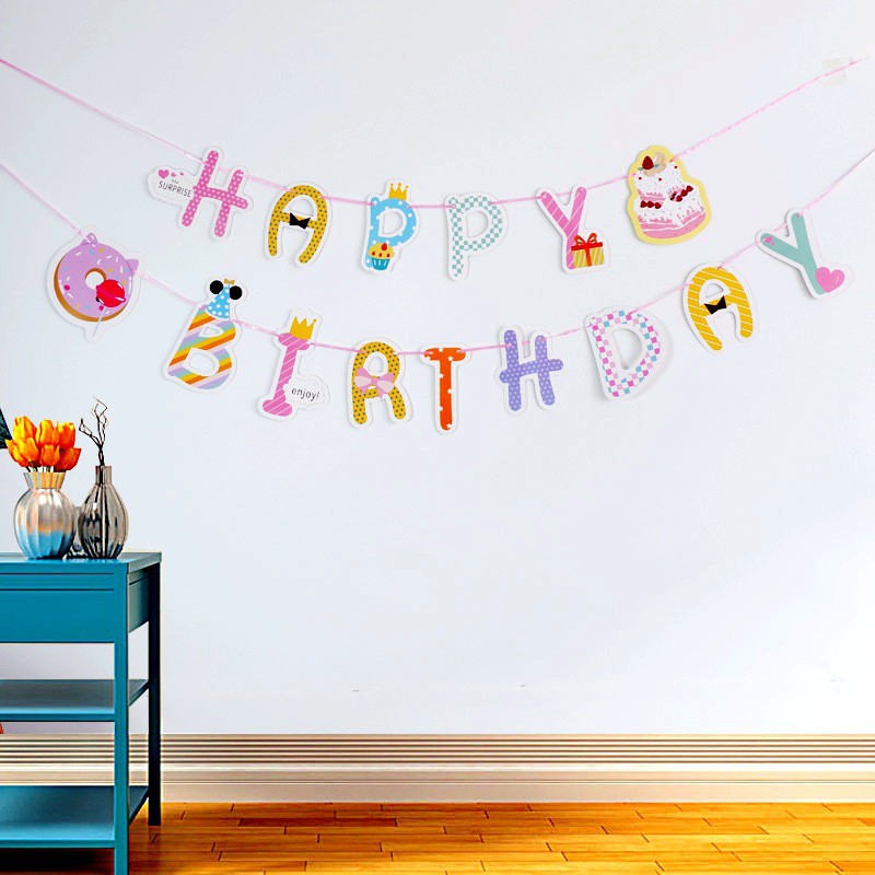 Dây chữ happy birthday bằng giấy, trang trí sinh nhật