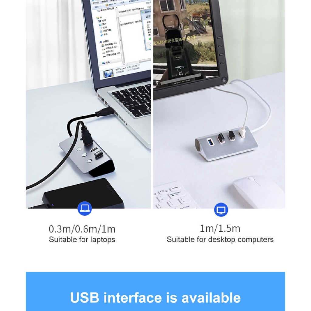 CHUYI Bộ Chia 4 Cổng Usb 3.0 Có Công Tắc On / Off Cho Máy Tính