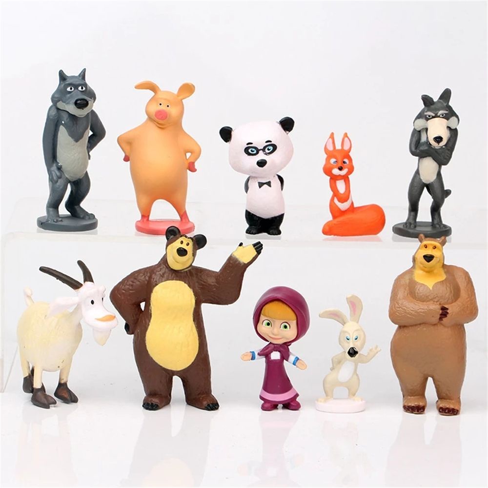 Set 10 mô hình đồ chơi nhân vật Masha và The Bear 4-6cm bằng PVC