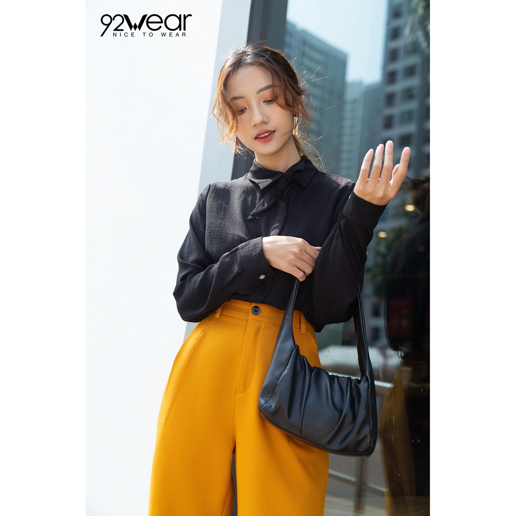 Áo sơ mi nữ kiểu dáng thanh lịch vải lụa dài tay có nơ ASW0624 - 92WEAR | BigBuy360 - bigbuy360.vn