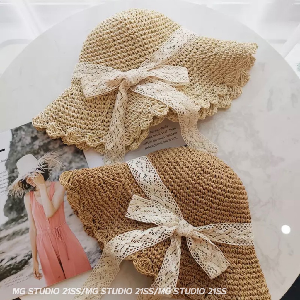 Nón MG STUDIO phối nơ ren bằng giấy 2 màu xinh xắn