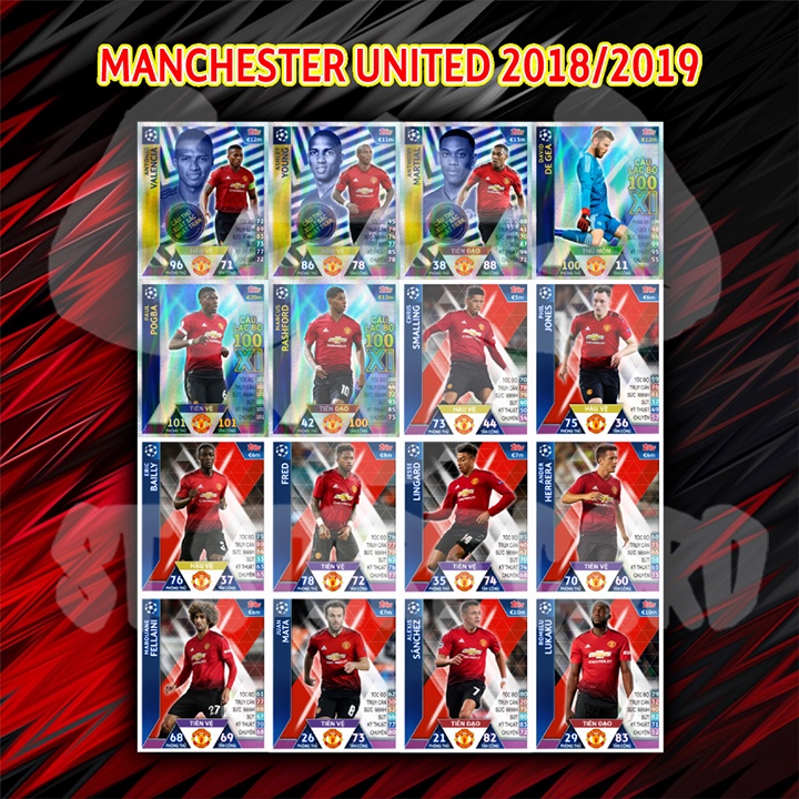 Thẻ cầu thủ Manchester United các mùa 2010-2020 size Poca Match Attax thẻ in custom ST STORE CARD