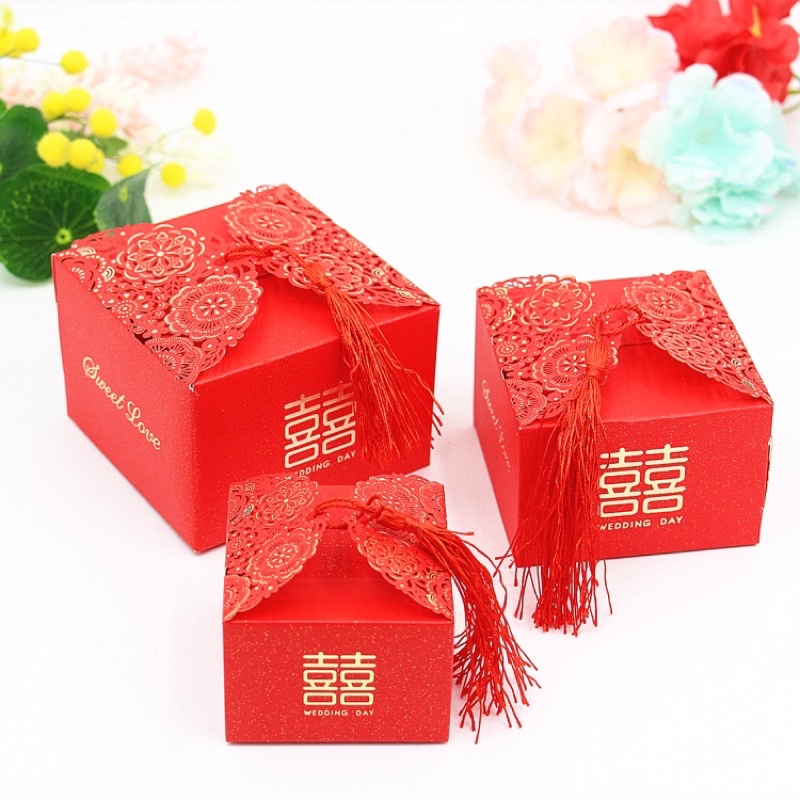 2 màu) Combo 50c Hộp size 7,5cm đựng socola, bánh kẹo trong ngày cưới