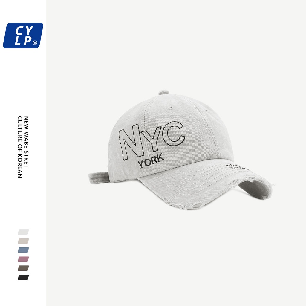 Ins Influencer Mũ Lưỡi Trai Thêu Chữ NYC Nhuộm Màu Phong Cách Retro Hàn Quốc Cho Nữ