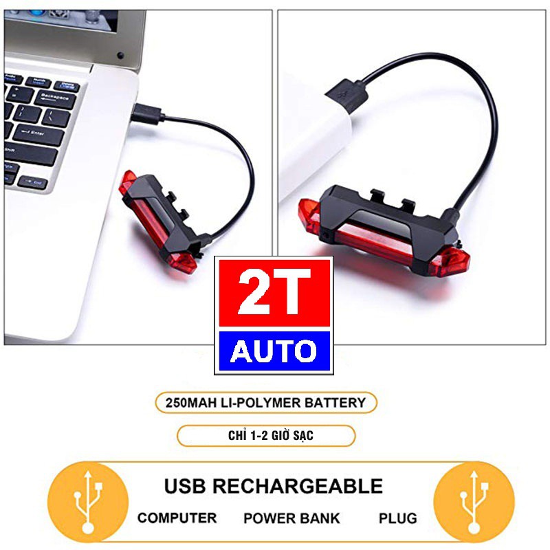 ĐÈN LED CẢNH BÁO GẮN ĐUÔI XE ĐẠP SẠC QUA CỔNG USB SIÊU CHẤT 4 CHẾ ĐỘ SÁNG - Đèn hậu xe đạp SKU 355