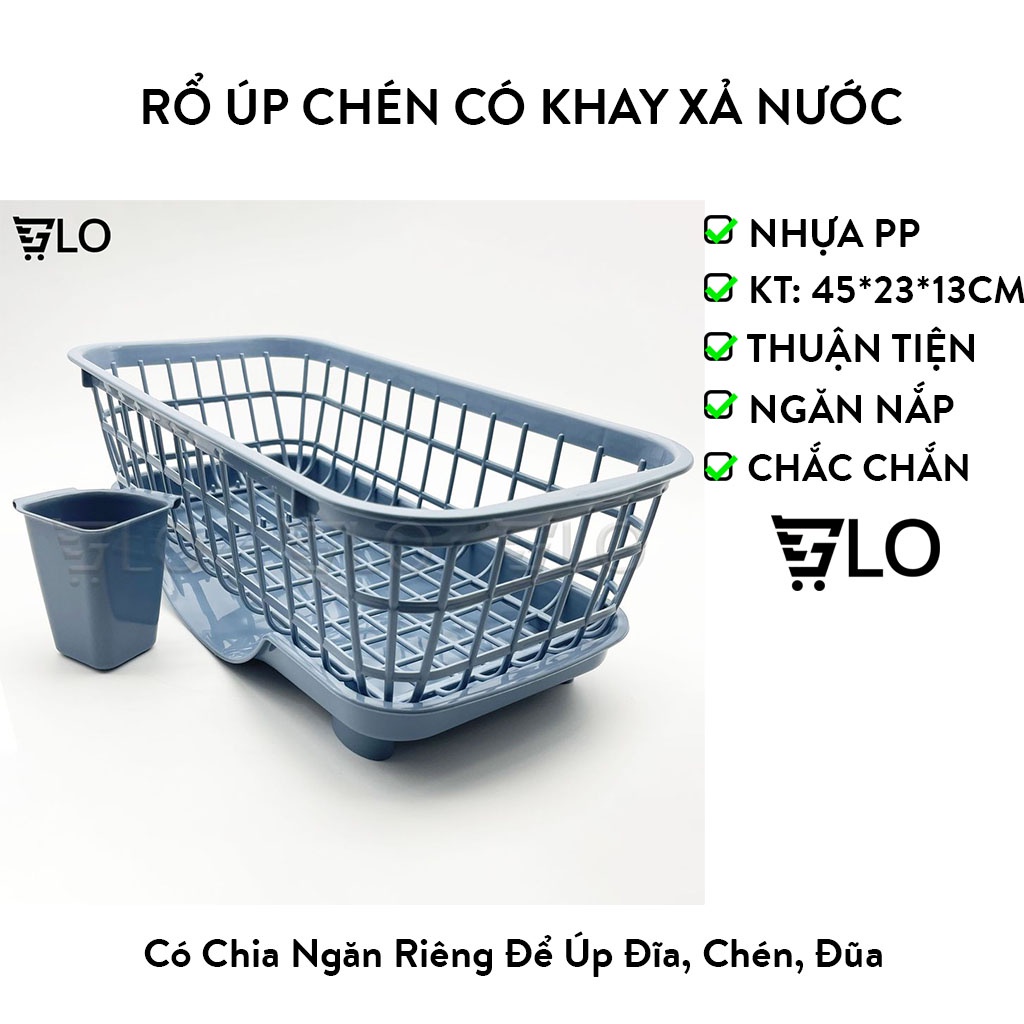 Rổ Úp Chén Đĩa Có Khay Xả Nước Tiện Lợi