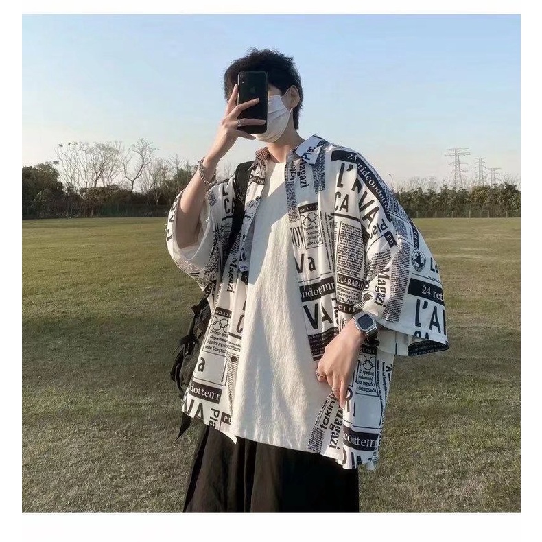 Áo Sơ Mi Nam Tay Ngắn Họa Tiết Tờ BáoThời Trang Hàn Quốc TTE133