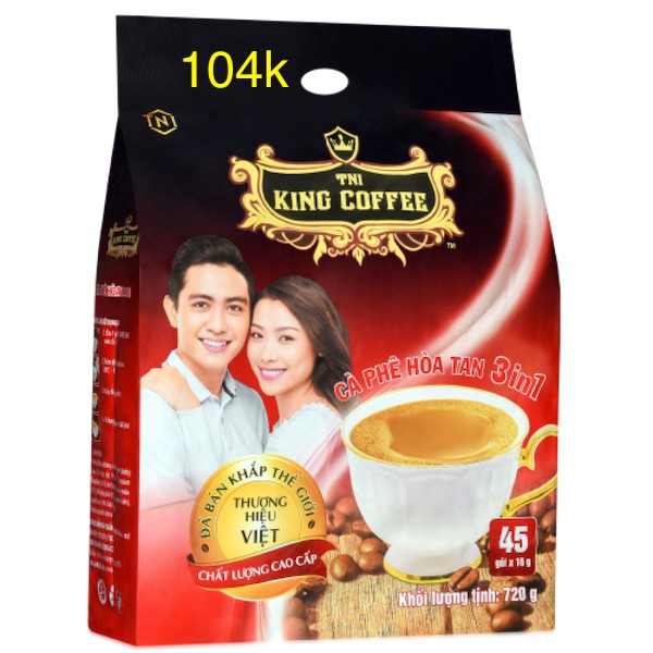 Coffee hòa tan 3 in 1 loại 45 gói hiệu TNI King Coffee thương hiệu cafe hàng đầu