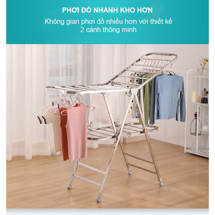 Giàn phơi, kệ phơi đồ Inox xếp gọn có bánh xe GP818ABX- Chính hãng NIKITA