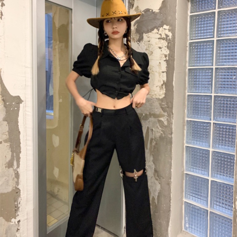 Áo Croptop Tay Ngắn Phối Dây Rút Thời Trang Cá Tính Dành Cho Nữ