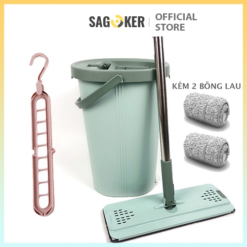 Combo Bộ cây lau nhà thông minh tự vắt BLNEC và Móc treo quần áo 9 lỗ SAGOKER, mã BLNEC + MOC2CHIEU