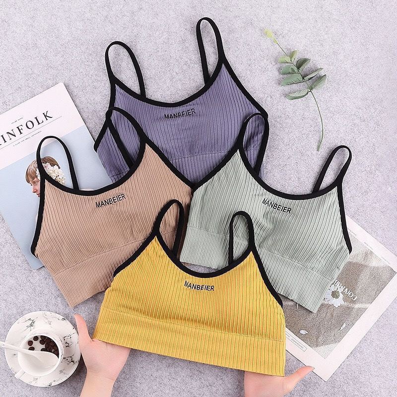 Áo Bra Chữ MANBEIER Cúp Ngực Gân Tăm Kẻ Viền Siêu Hot Trend