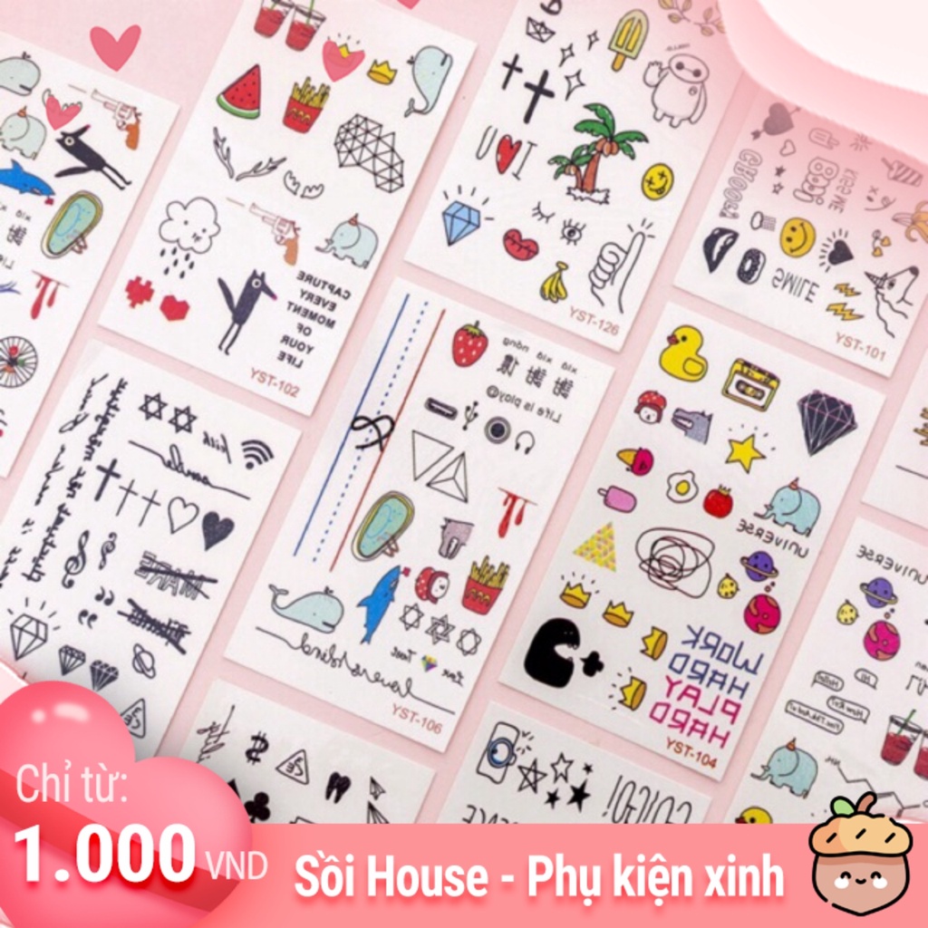 Set hình xăm siêu đáng yêu cá tính mã L-01 nguồn hàng buôn sỉ (1 tấm)