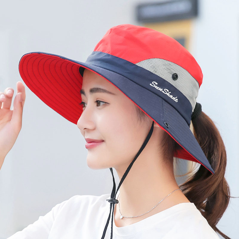 Mũ tai bèo vành rộng có lỗ để cột tóc đuôi ngựa chống nắng/ chống tia UV UPF dành cho trẻ em khi hoạt động ngoài trời