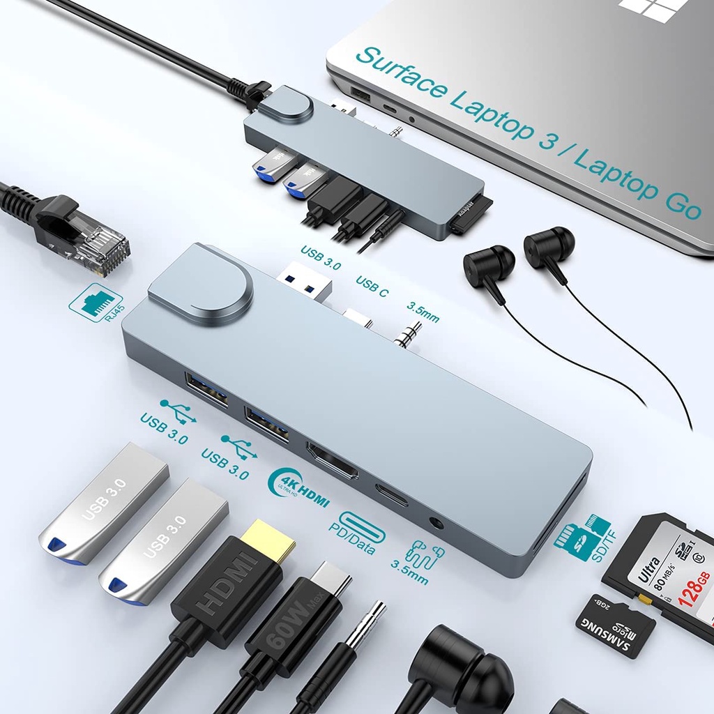 Đế Gắn laptop Bề Mặt microsoft 3 / 4 4k hdmi / gigabit / 60w usb-c pd, 2 usb 3.0