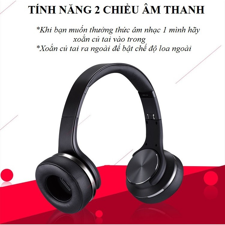 Tai Nghe Chụp Tai ❤️FREESHIP❤️ Tai Nghe Bluetooth Cao Cấp Âm Thanh Sống Động - Tai Nghe Không Dây MH5 Kiêm Loa Nghe Nhạc