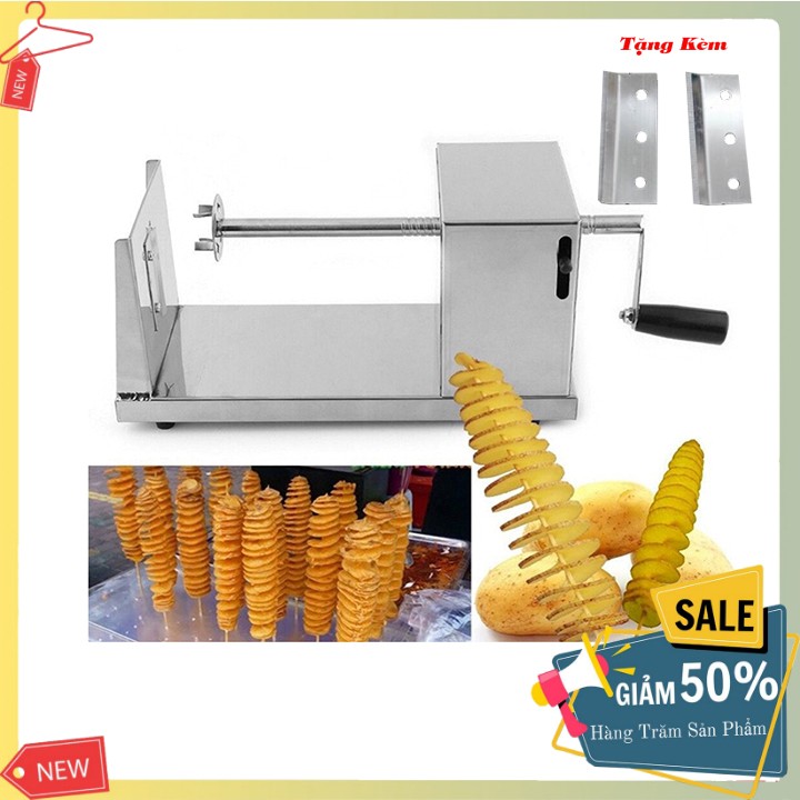 Dụng Cụ Cắt Khoai Tây Lốc Xoáy Đa Năng Tặng 2 Lưỡi Dao Dự Phòng