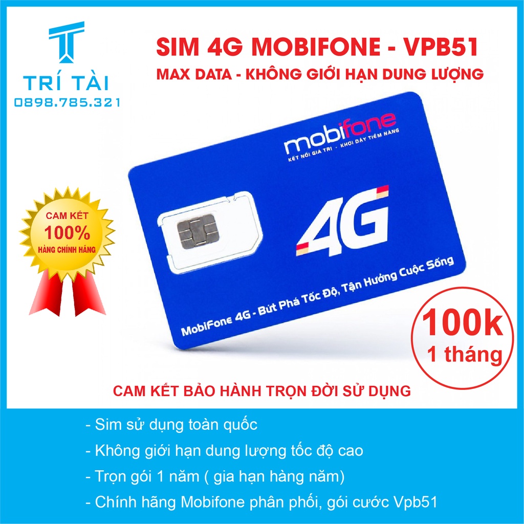 Sim 4G Mobifone Max Băng Thông, Không Giới Hạn Dung Lượng Tốc Độ Cao, Trọn Gói 1 Năm