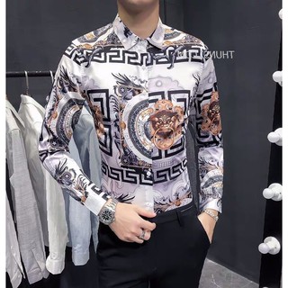 Sơ Mi Nam Dài Tay Sơ Mi Nam Trắng Họa Tiết Hàn Quốc Vuajean