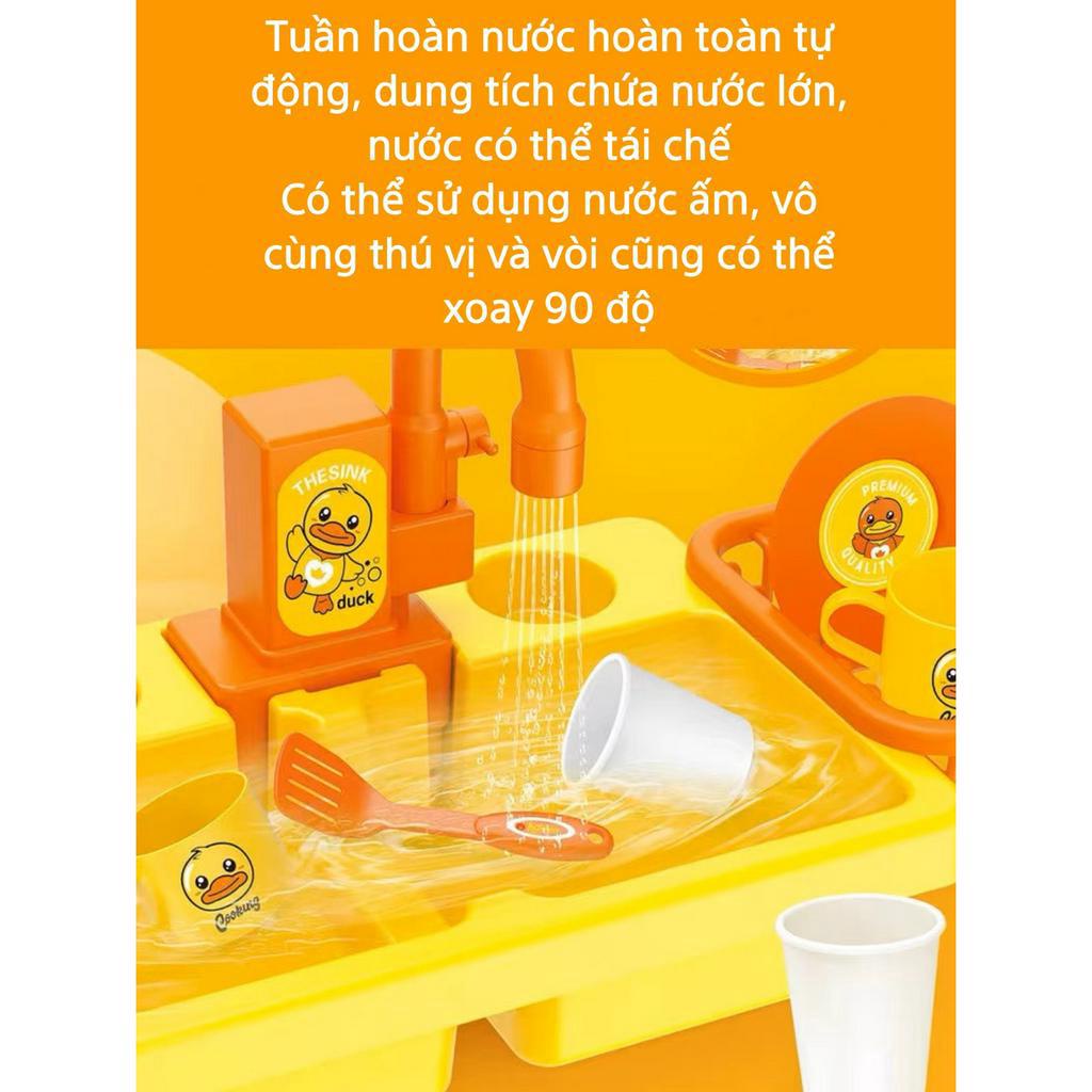 Đồ chơi bồn rửa chén bát tự động Vịt Vàng 19 chi tiết, sử dụng pin, vòi sen xoay 90 độ, thegioidochoi1104