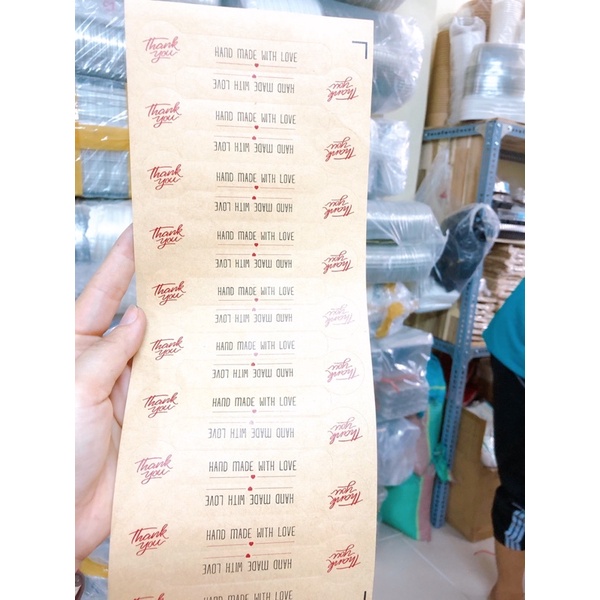 Set 100 tem dán Thank you giấy kraft ngẫu nhiên, giấy dán niêm phong,…