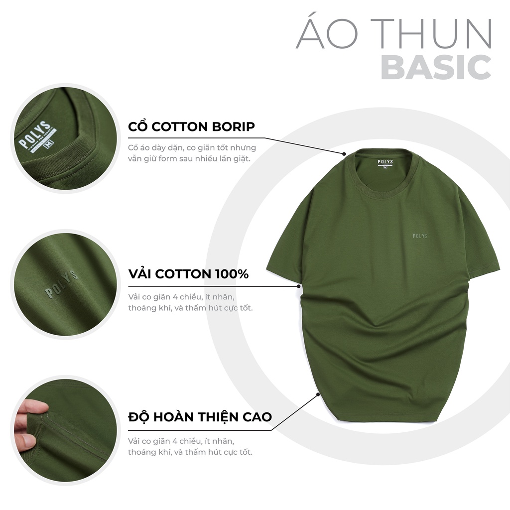 Áo Thun Nam POLYS Cổ Tròn Chất Cotton 100% Co Giãn 4 Chiều Dày Dặn Ít Nhăn Thấm Hút Tốt T-Shirt