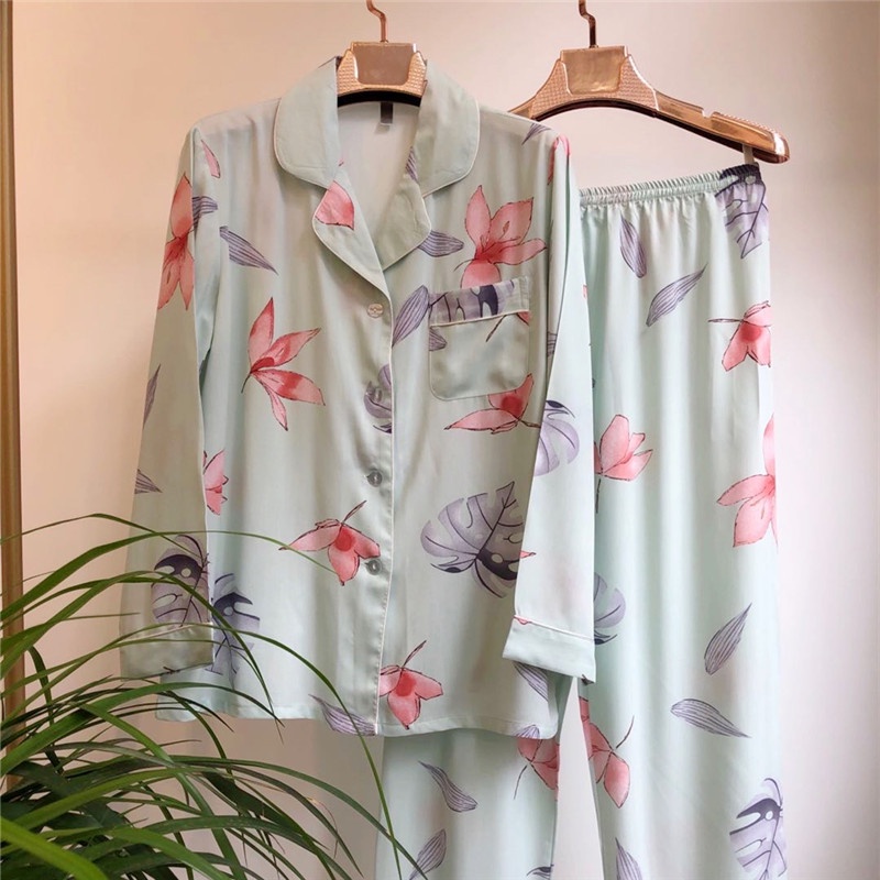 Popular new pajamas women's cotton cardigan spring and summer new long-sleeved trousers cotton silk thin suit cardigan home wear