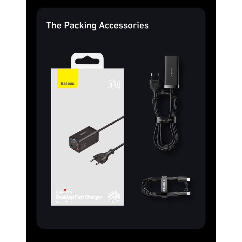 Củ Sạc Nhanh Baseus 65W GaN3 Pro 4 Trong 1 USB Type C 4.0 Cho iPhone 13 Pro Max