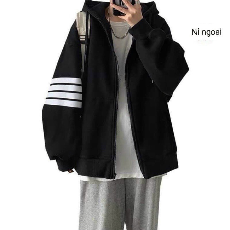Áo khoác NAM NỮ UNISEX chất Nỉ ngoại cao cấp phối sọc tay