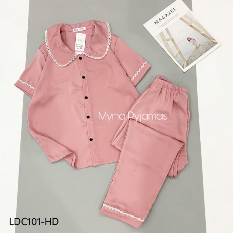 Bộ pijama mẫu cộc dài lụa latin phối hàn cao cấp, hàng loại 1 mềm mịn thoáng mát, sang xịn