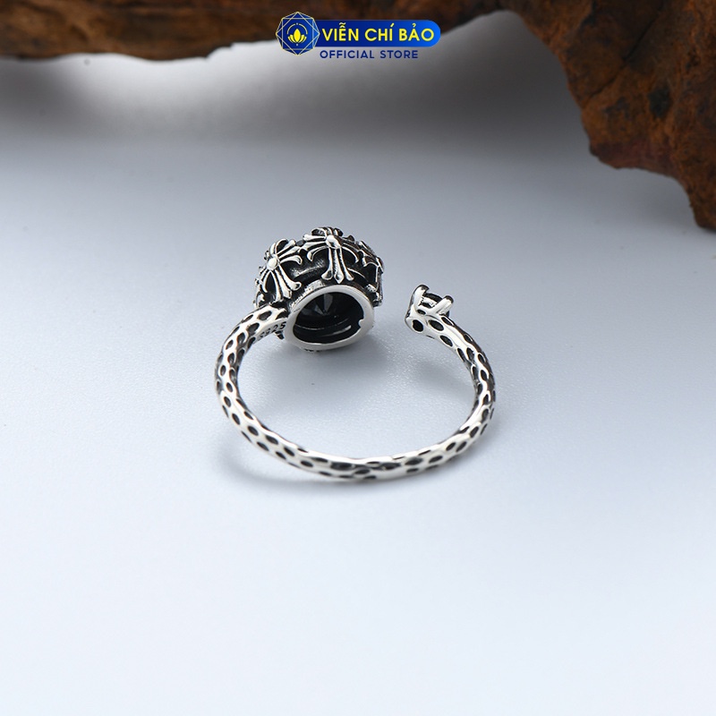 Nhẫn bạc nữ họa tiết Chrome Hearts đá đen chất liệu bạc Thái 925 thời trang phụ kiện trang sức nữ Viễn Chí Bảo N000321