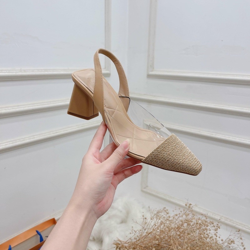 sandal mũi đồng vặn thừng, gót da 7p. chuẩn l1 full tag mac