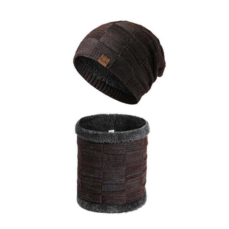 Bộ Mũ Beanie Dệt Kim Dày Dặn Kèm Khăn Choàng Cổ Giữ Ấm Thời Trang Cho Nam