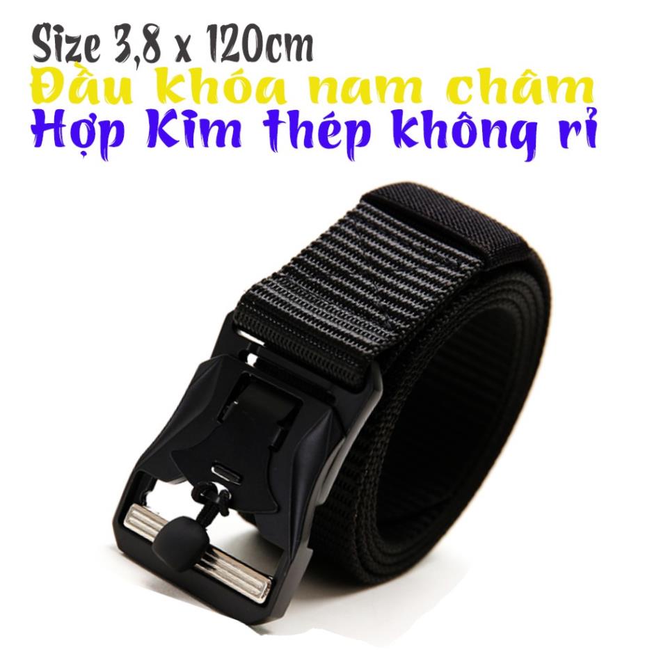 Thắt lưng nam vải dù , đầu khóa kim loại màu đen hút NAM CHÂM điểm nhấn độc đáo ,nhiều màu dài 120cm,có video. Xịn