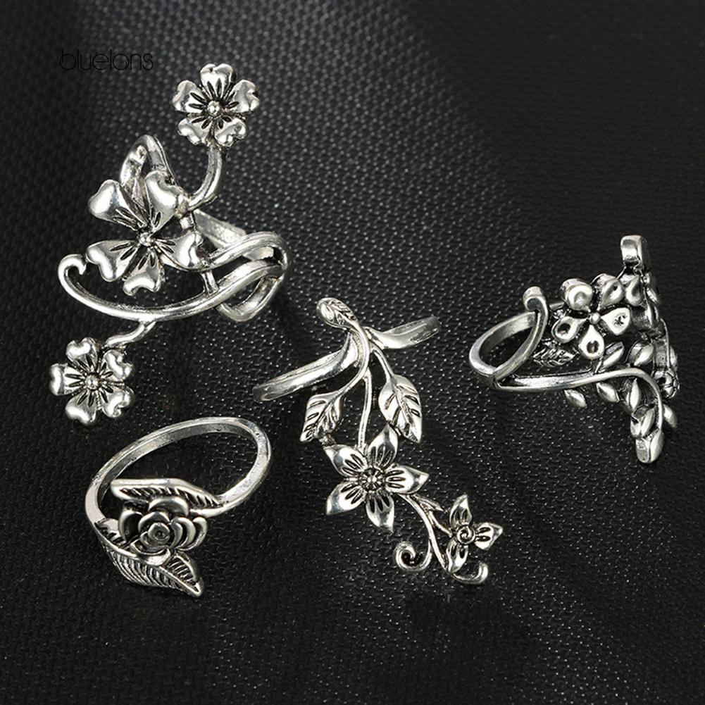 Set Nhẫn Họa Tiết Hoa Lá Vintage Thời Trang Cho Nữ