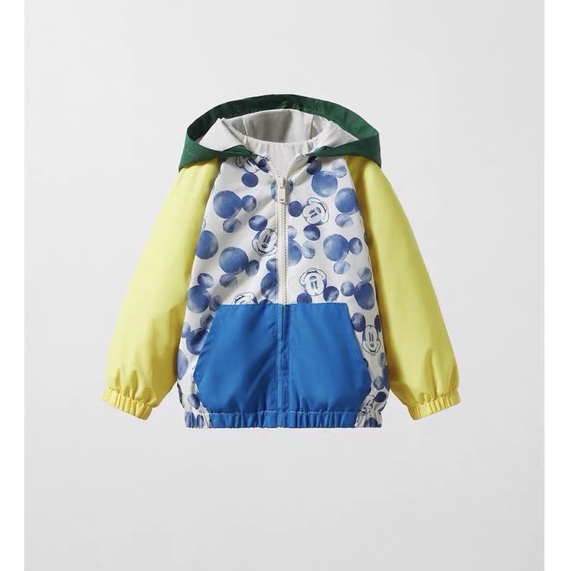 Áo gió lót cotton Zara mickey xanh phối tay vàng