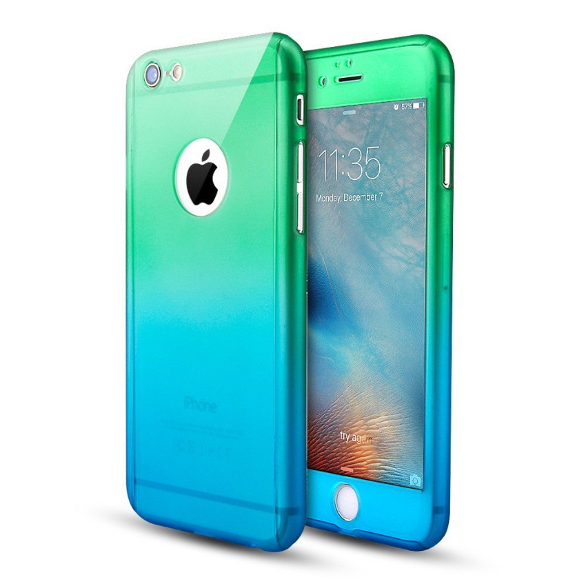 Ốp lưng PC cứng 360° 3 trong 1 bảo vệ toàn diện màu gradient cho iPhone 6 Plus/6s Plus kèm kính cường lực | BigBuy360 - bigbuy360.vn