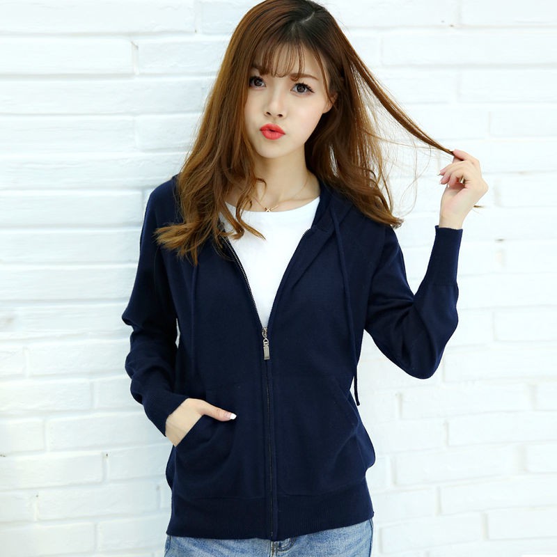 Áo Khoác Cardigan Len Dệt Kim Phối Khóa Kéo Kiểu Hàn Quốc Thời Trang Thu Đông