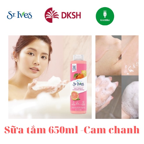 Sữa tắm St.ives 650ml hương cam chanh tự nhiên, muối biển, yến mạch, hoa hồng lô hội -Mỹ