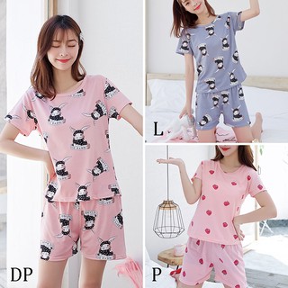 Bộ đồ ngủ cổ tròn in hình quả dâu đáng yêu cho nữ