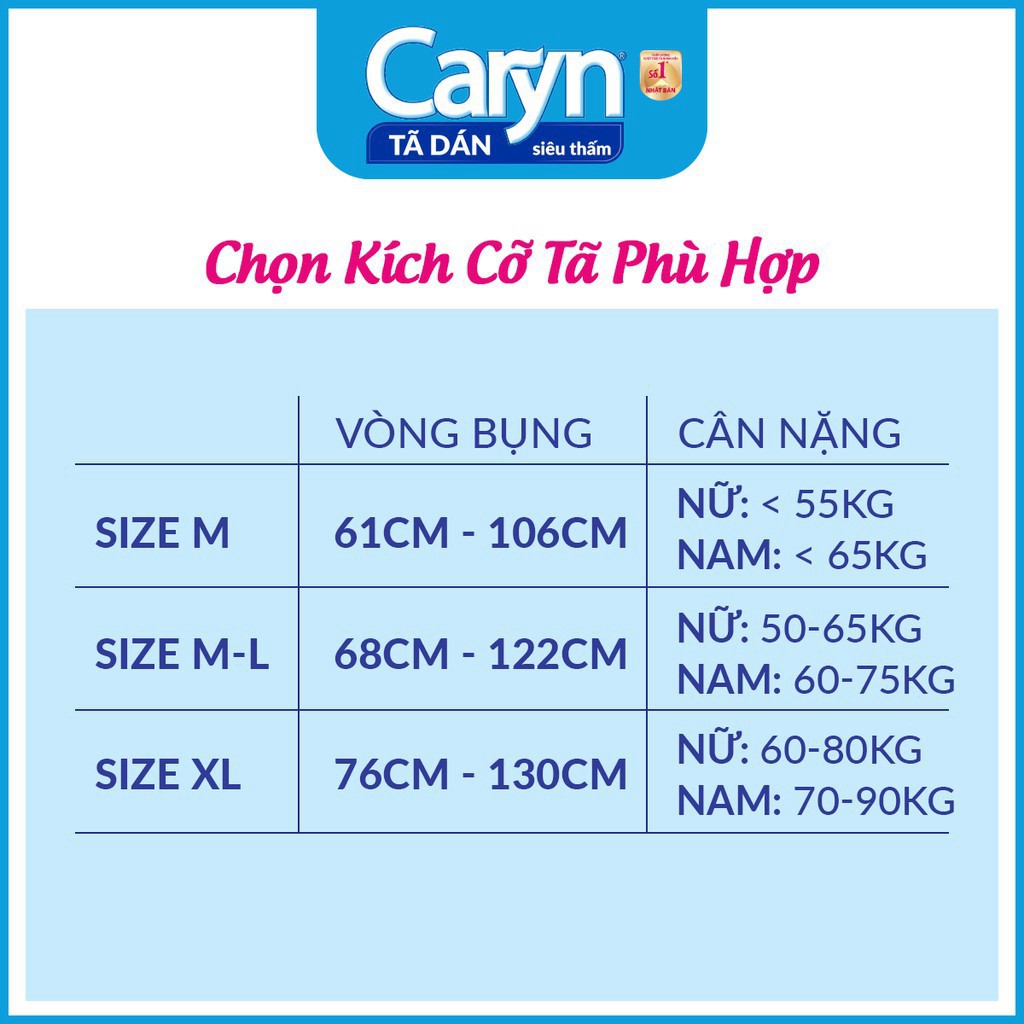 Tã Dán siêu thấm Caryn XL10 cho người lớn vòng hông 76-130cm