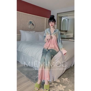BỘ LỤA PIJAMA DÀI LOANG MÀU SIÊU XINH