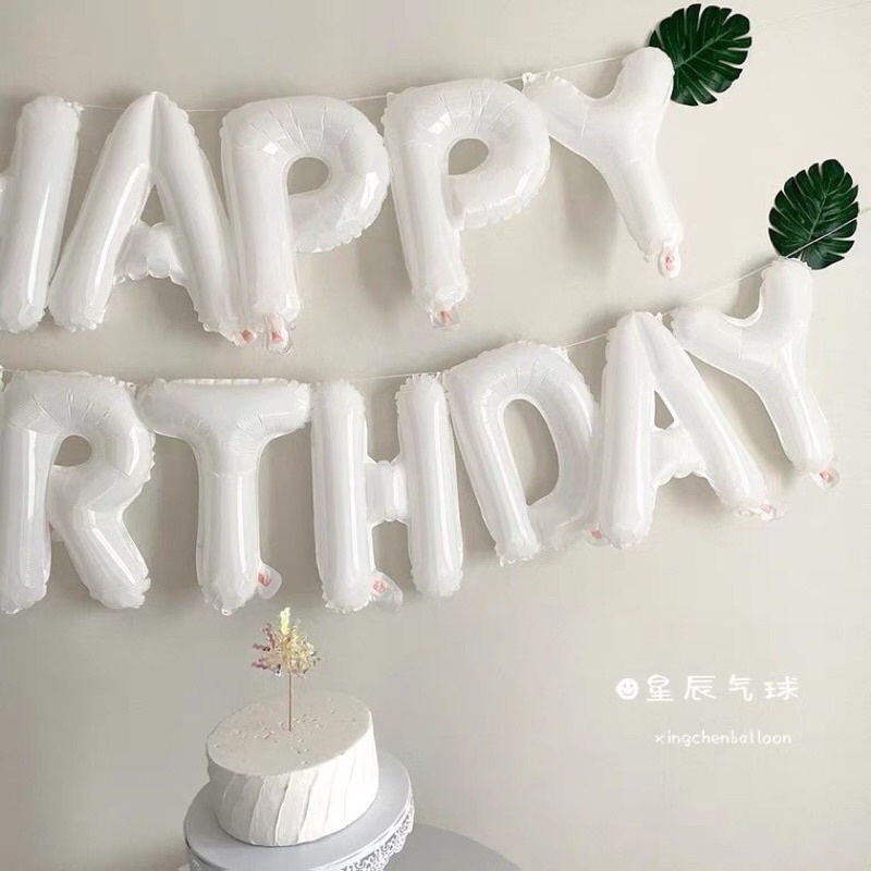 Bóng chữ sinh nhật happy birthday màu trắng phong cách inis hàn quốc