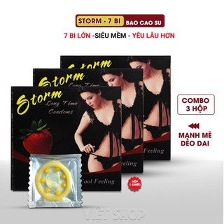 [Combo 3 Hộp] Bao Cao Su Siêu Bi Storm Với 7 Bi Quanh Đầu (Hộp 1C). Bcs Siêu Sướng Này Chàng Đi Tới Đâu Nàng Biết Tới Đó