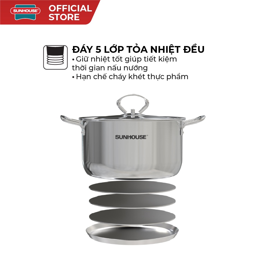 [Mã LIFEHL25 giảm 10% đơn350K] Bộ nồi chảo inox 5 đáy SUNHOUSE SHG995