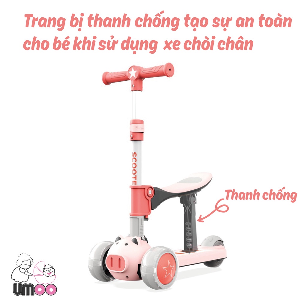 Xe Trượt Chòi Chân Scooter Umoo cho Bé với Bánh Xe có Đèn