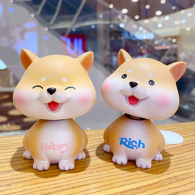 Mô hình cún gật gù chó shiba rich và happy bày taplo ô tô, bàn làm việc, quà tặng