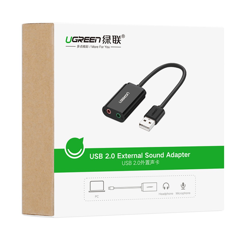 Dây USB 2.0 mở rộng sang đồng thời 2 cổng 3.5mm cho tai nghe + mic UGREEN US205