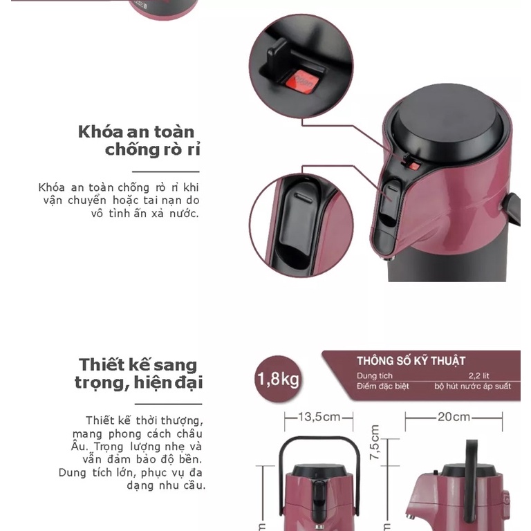 [LEBEN LANG] BÌNH GIỮ NHIỆT NÓNG LẠNH INOX 304 DUNG TÍCH 2.2L - LBP569