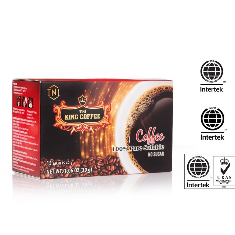 Cà Phê Hòa Tan 100% Đen Thuần Khiết KING COFFEE - Hộp 15 gói x 2g - Không Đường - Từ hạt cà phê Arabica & Robusta